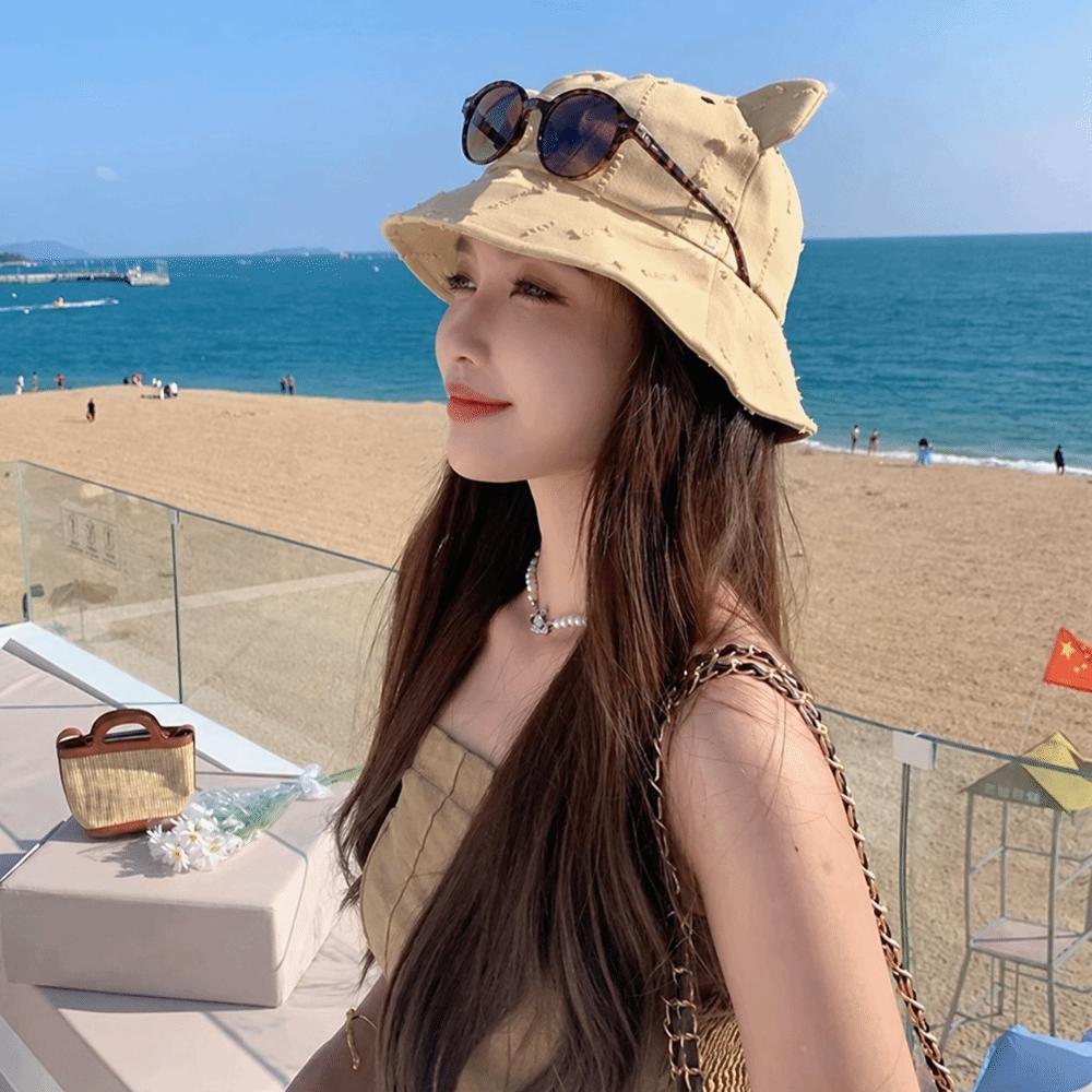 Cotton Fisherman Hat Cute Ear Sun Hat Fashion Cat Ears Hat  Women