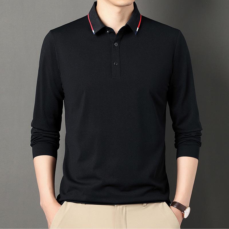 Spring and Autumn Men's Solid Color Shirt Simple All-Match T-shirt High Quality Polo Shirt