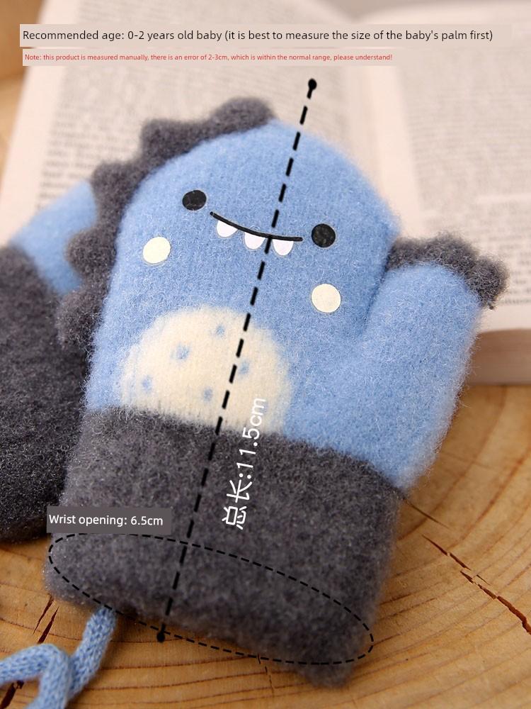 Baby Gloves for Autumn and Winter, Thickened and Fleece-Lined for Warmth, Suitable for Toddlers, Boys and Girls, Cute Dinosaur Design, Mittens