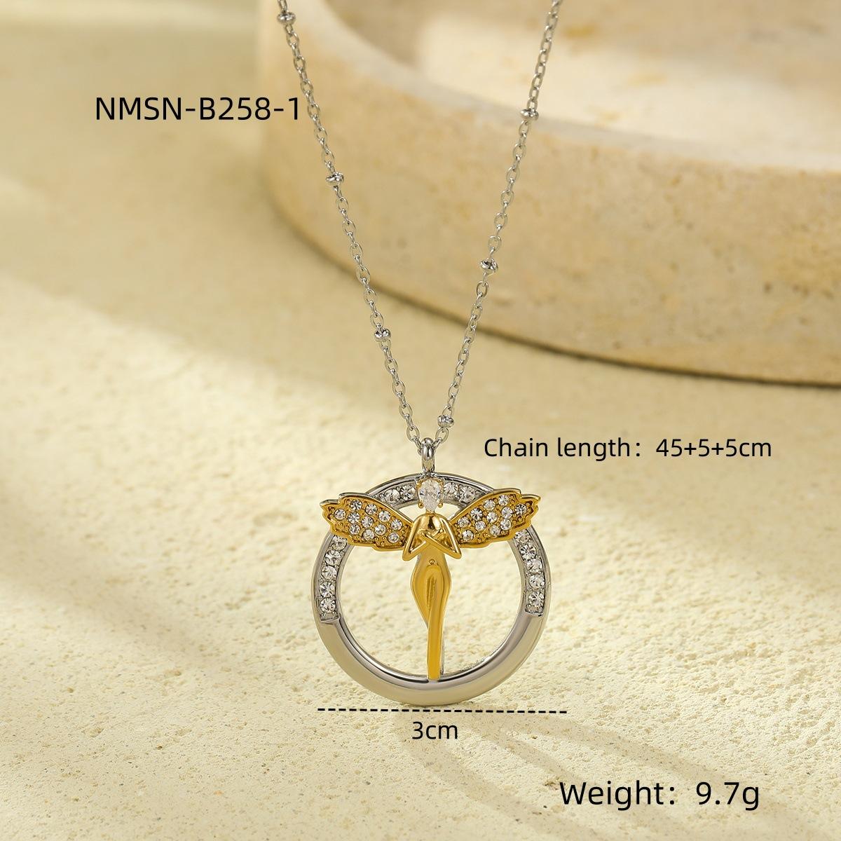 GEMCHIC Women s Stainless Steel Round Angel Zircon Inlay Pendant Necklace Luxury Chain