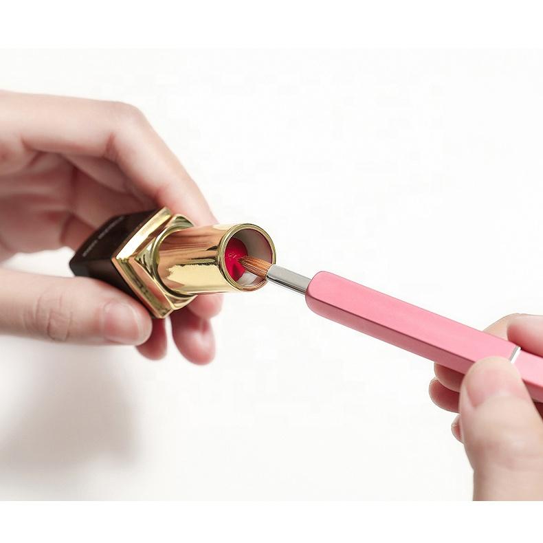 Best Beauty Own Brand Metal Pink Travel Vegan Fine Gel Gold Scrub Lip Brush Liner Remover Make Up Retractable Lip Brush