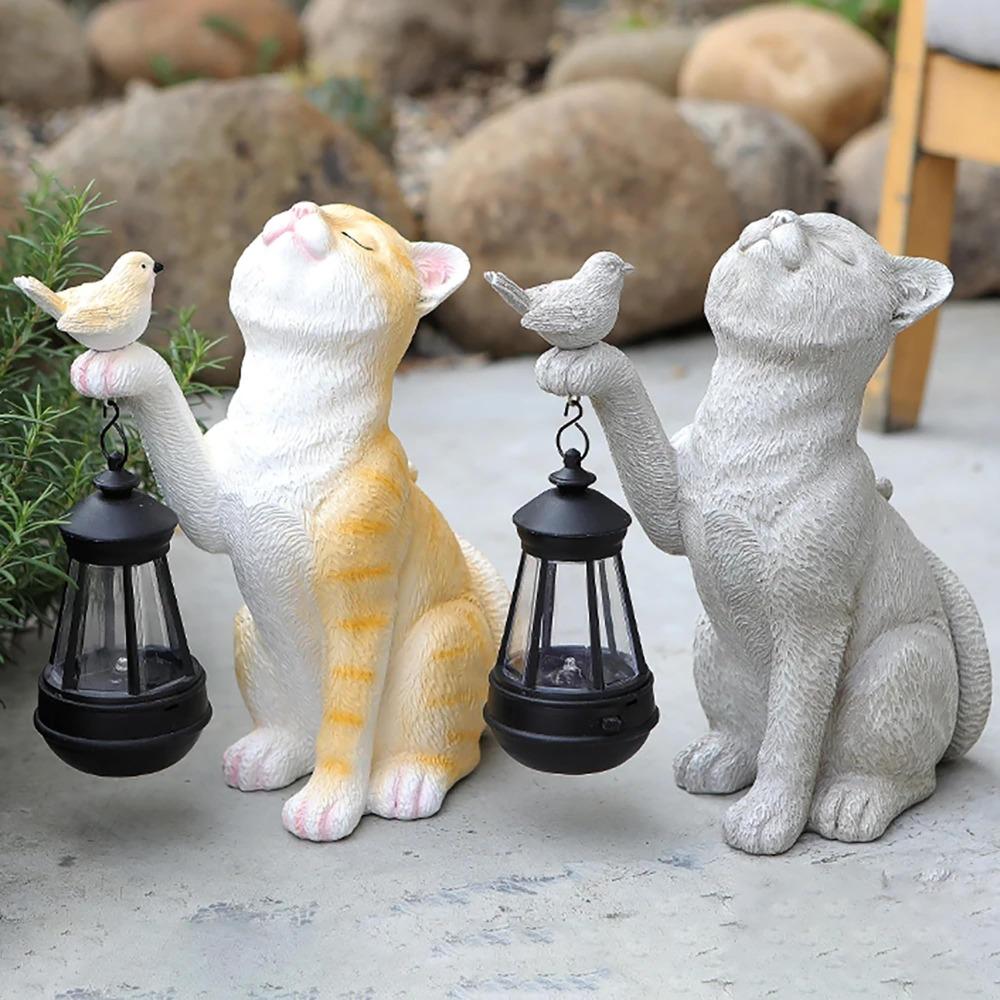 Resin Resin Cat Figurines Cute Solar Animal Lamp Garden Yard Figurines Decor
