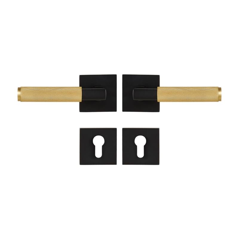 Dooroom Knurled Brass Door Lock Set Modern Interior Bedroom Bathroom Double Wood Door Lever Set Dummy Privacy Passage Lock
