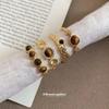 Electroplated Tiger's Eye Stone Round Opening Ring Maillard Vintage Niche Index Finger Ring Light Luxury Ring