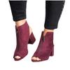 Summer 2021 Plus Size Chunky Heel Peep Toe Zipper Solid Color Fashion Shoes