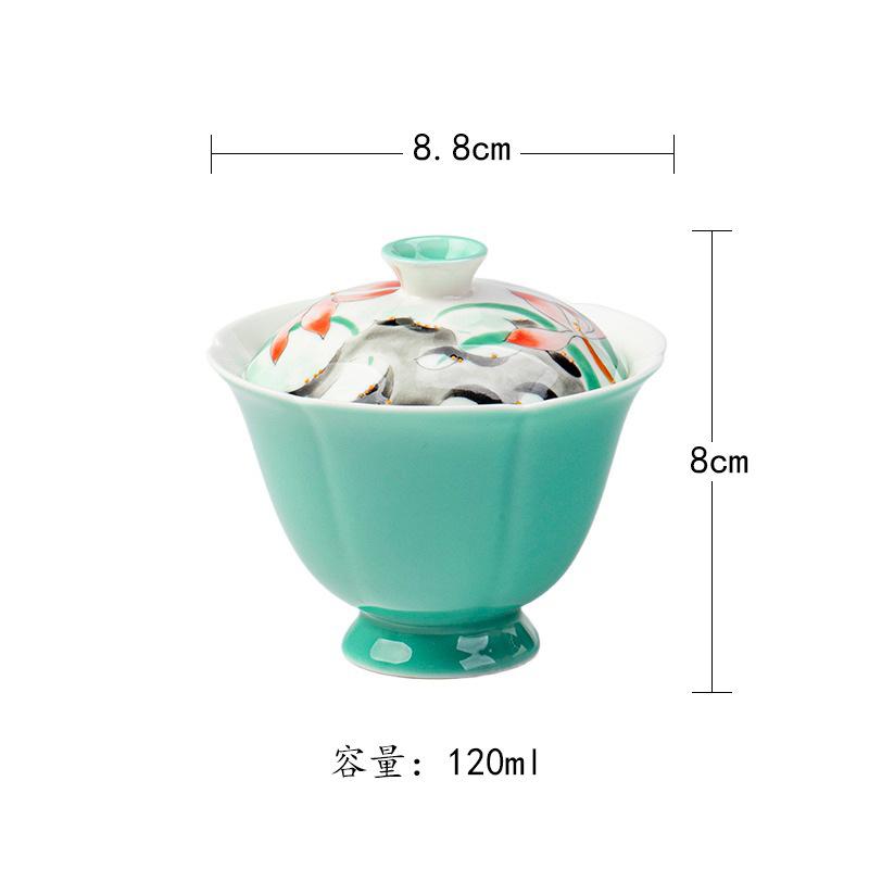 

120ml Hand-painted Orchid Gaiwan Handmade Tea Tureen Tea Bowl with Lid Kit Tea Making Cover Bowl Tea Items Supplies Collection