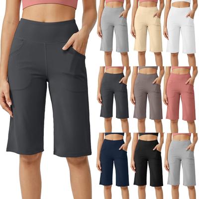Dámské elastické s vysokým pasem Ležérní Aktivní střih Široké kalhoty Capris Legíny na jógu Soft Gym Délka ke kolenům s kapsami