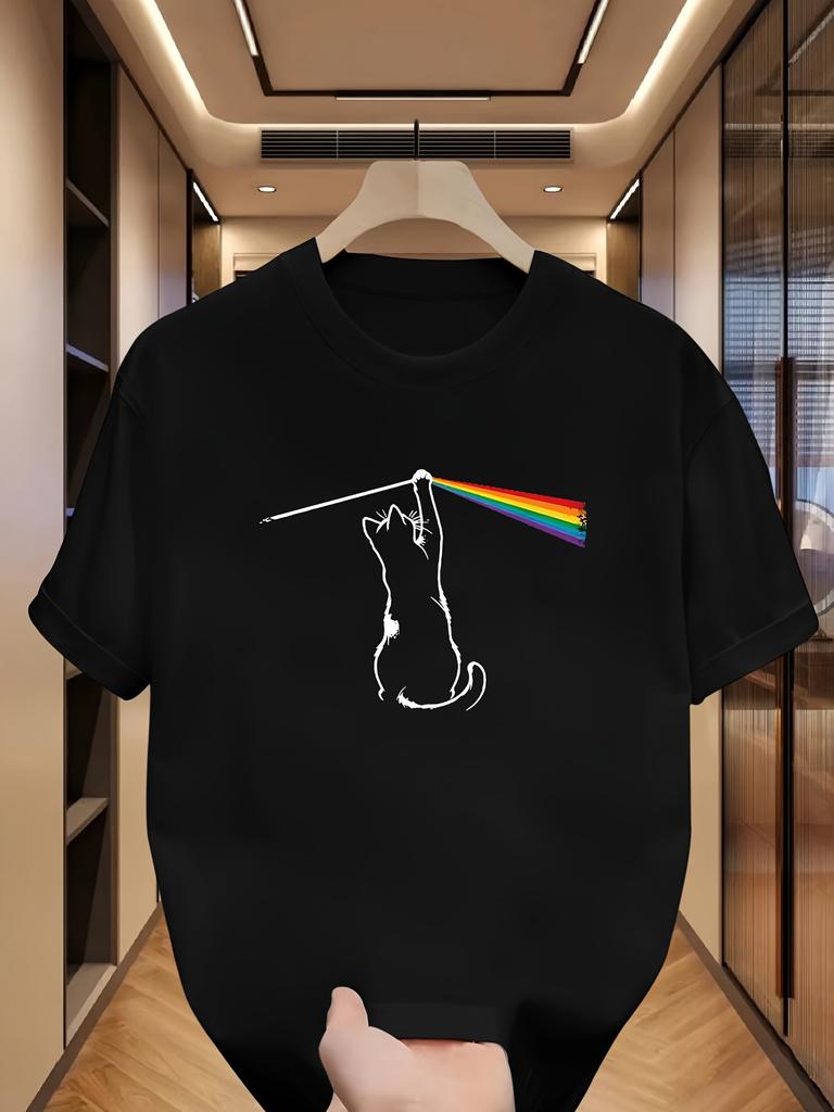 Mens Trendy Cat Pattern Tshirt  Casual Round Neck Perfect Choice for Summer