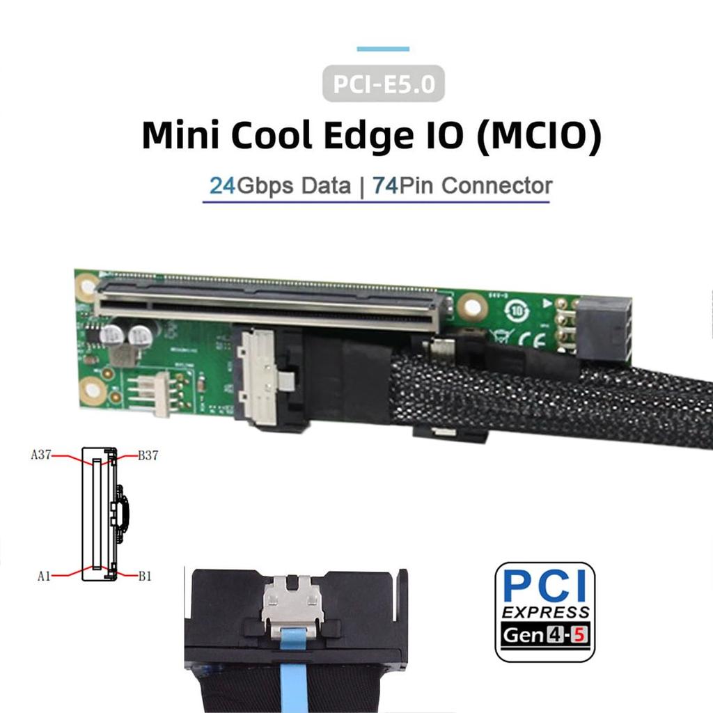Xiwai Duální MCIO 8i Mini Cool Edge IO na 16x VROC Adaptér pro Základní desku SSD Grafickou kartu SFF-TA-1016 PCI-Express PCIE5.0