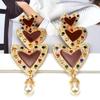 Metal Love Heart Long Earrings Exquisite Ear Stud Fashion Love Pearl Ear Drop  Women