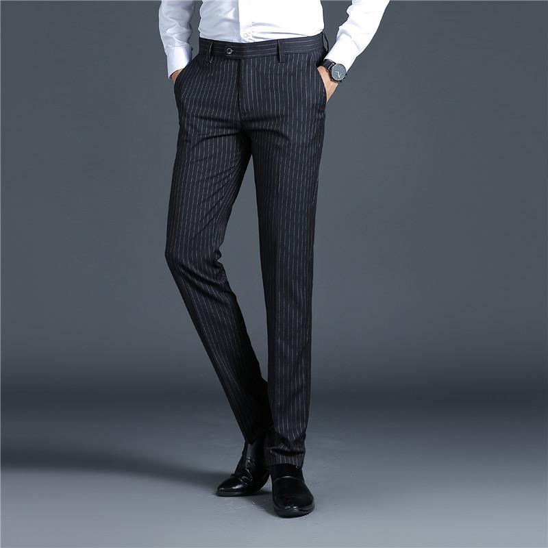

Men s Light Business Casual Slim Fit Vertical Striped Dress Pants - Spring/Summer Iron-Free Fashion Suit Pants 38