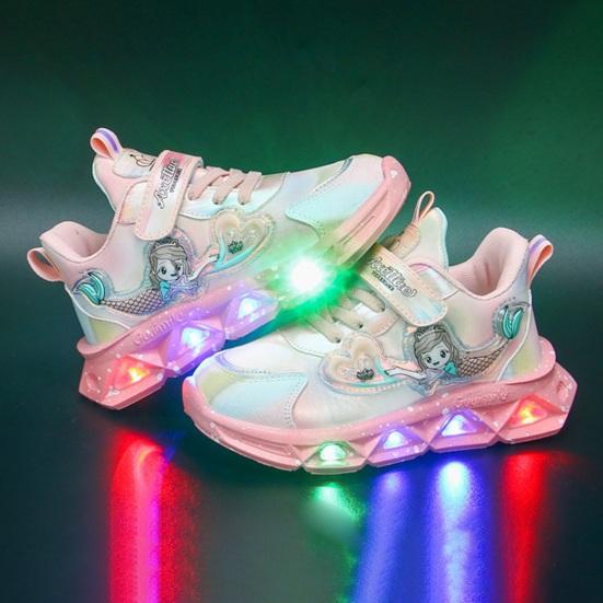 Kids Sneakers Toddler Sports Shoes with Lights Breathable Anti-skid Princess Shoes