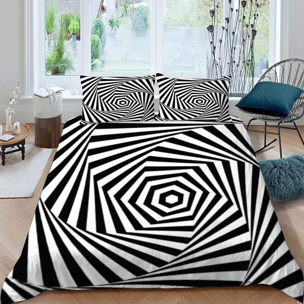 Comforter Black White For Boysgirls Abstract Geometry Comforter Fullvisual Art Bedding Set Optical Illusion Bedclothes