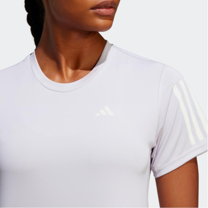 Adidas Own The Run Striped Logo Print Round Neck Short Sleeve T-Shirt Women Tops Light-Purple IC5192
