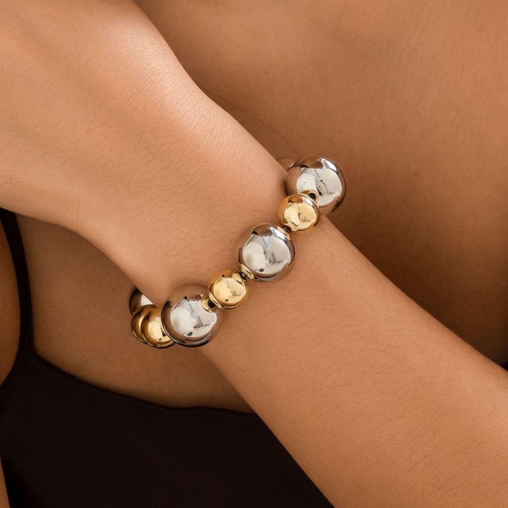 European & American Punk Color-Block Round Bead Imitation Pearl Necklace Set - Women's Geometric Statement Jewelry