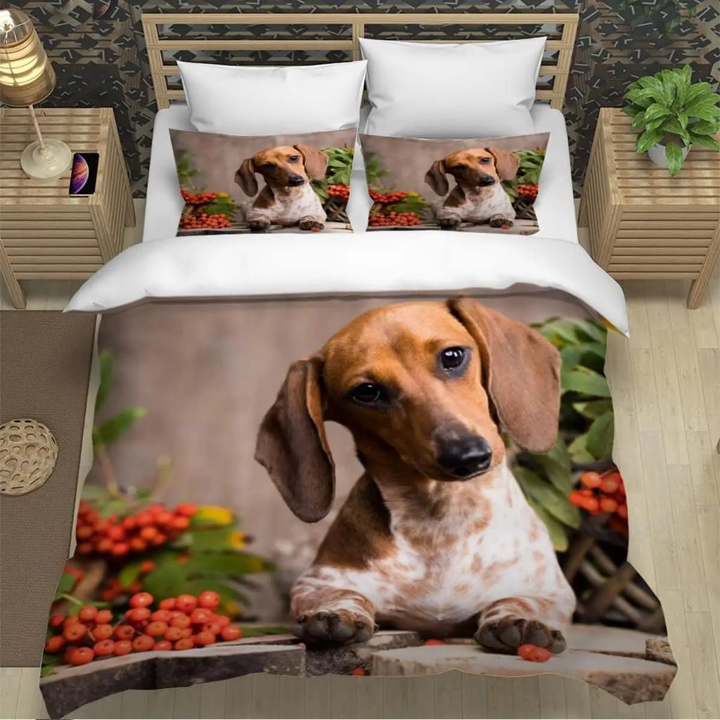 Cute Dog Animal Single Bedding Set for Adults Kids,3D Print Soft Microfiber Quilt Cover Cartoon Farm Animal Comforter Cover Set