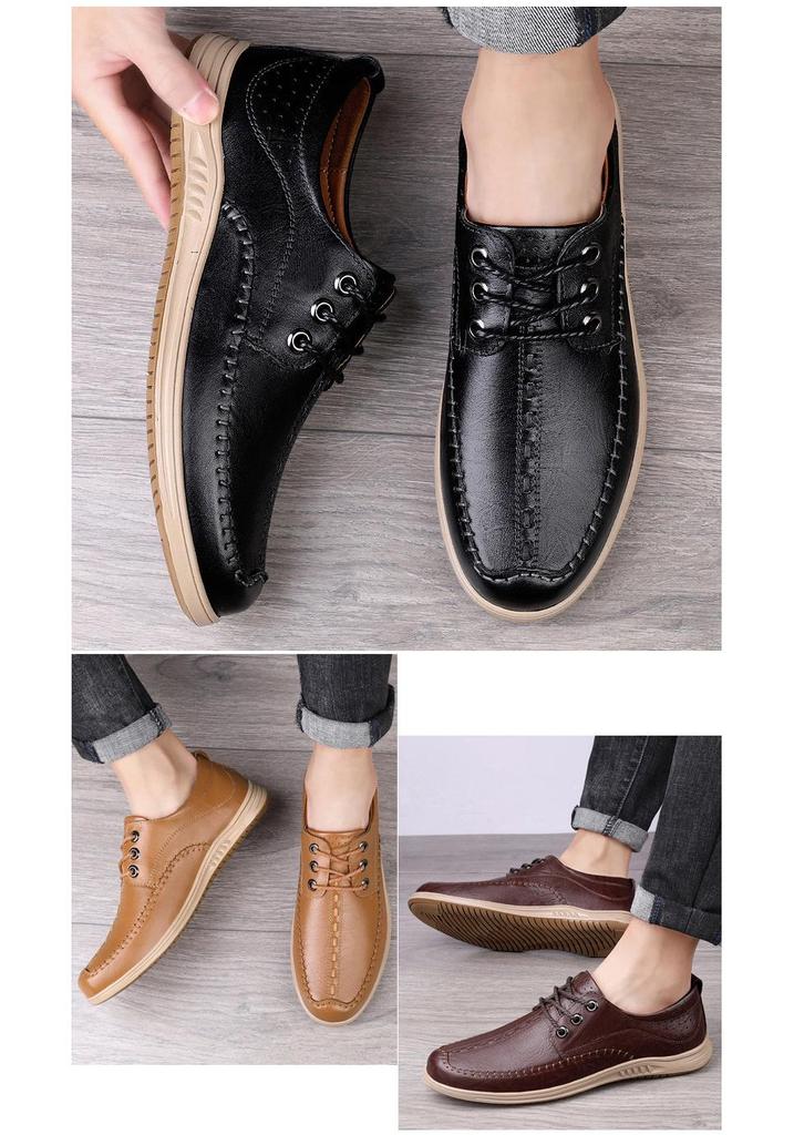 Men's Textured Interwoven Leather Shoes, Fashionable Business Casual, Soft Sole & Upper, British Lace-up Design