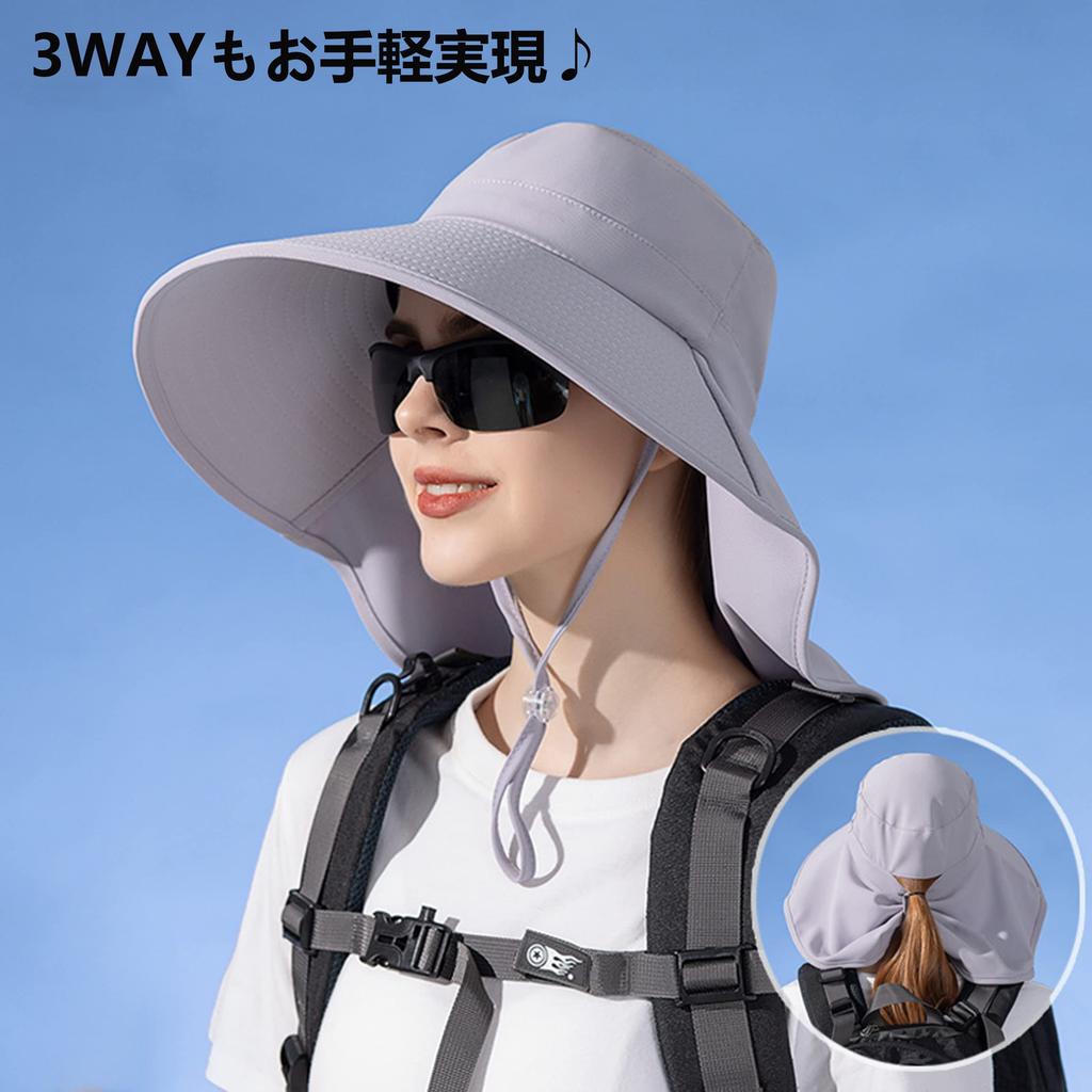 Hat with Neck Protects Sun Suitable for with Ponytail Fishing [MonikaSun] UV-cut Wide-brimmed Shade, Neck, Gardening, Protection, Water-repellent,