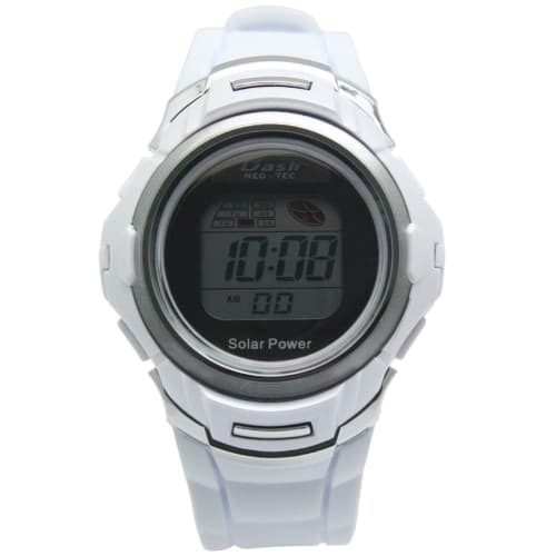 ALIAS Men's Solar Digital Dash Watch, Waterproof, Multi-Function, Backlight, Urethane Strap, Black Dial, AD06717SOL7, White