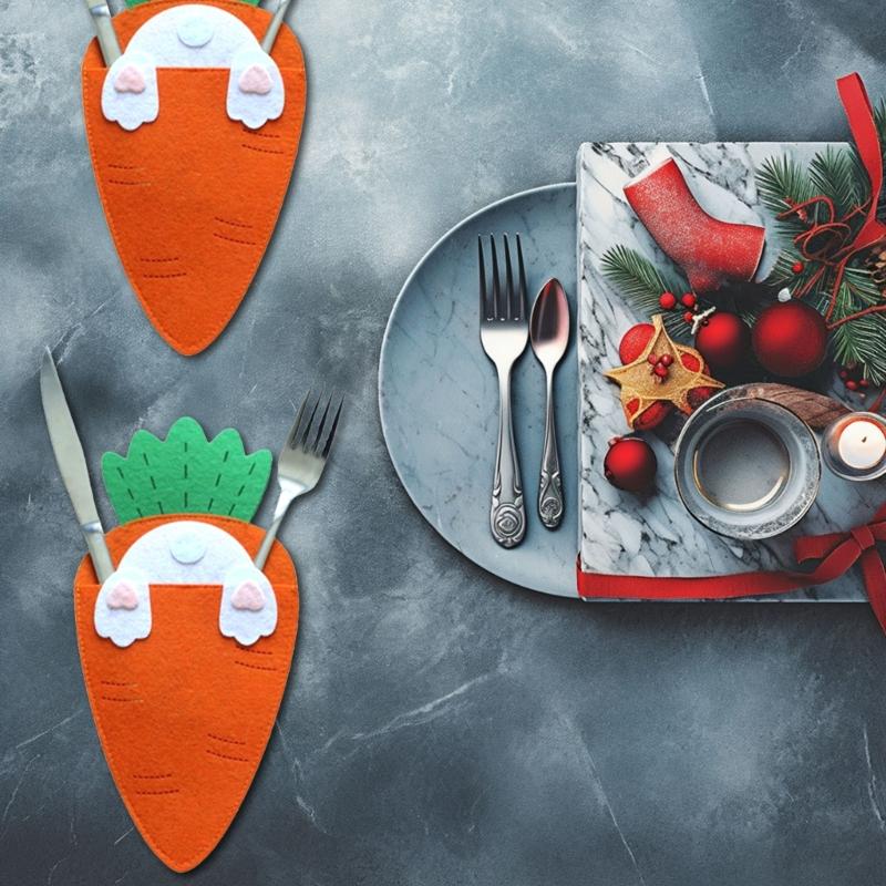 6pcs Easter Carrot Utensils Pouches Ideal For Adding Fun To Holiday Gatherings And Enhancing Dining Experience