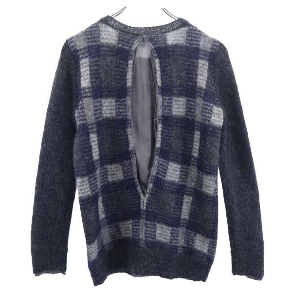 ICB Mohair Blend Check Pattern Long Sleeve Knit S Black Sweater Women Used