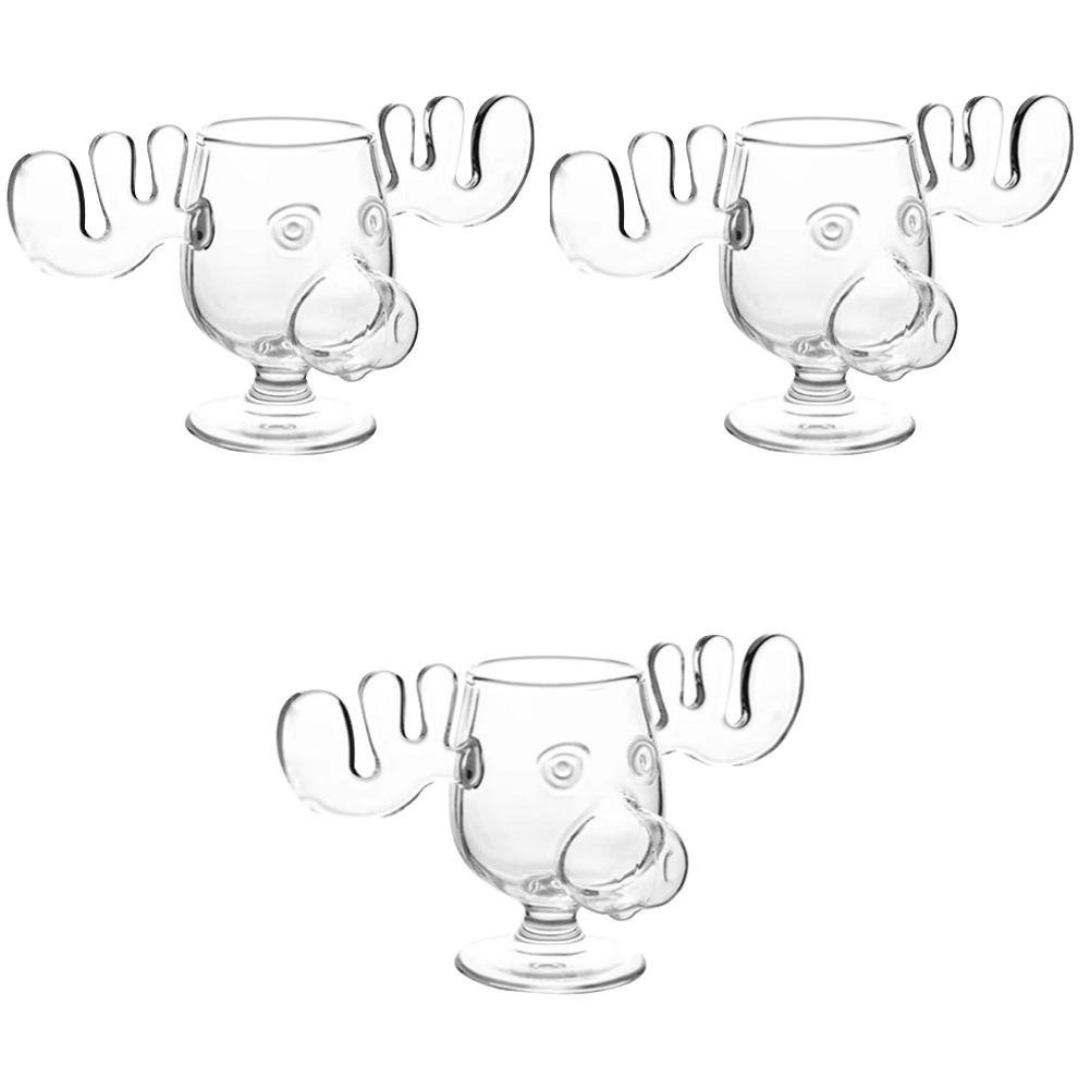 1-3PCS 240ml 8oz Christmas Vacation Moose Mug Christmas Reindeer Head Creative Elk Glass Wine Beer Water Juice Milk Glass