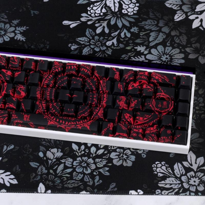 Side Printed Keycaps Intricate Pattern Theme for 60% 68% Mechanical Keyboards Heat Sublimation Printing