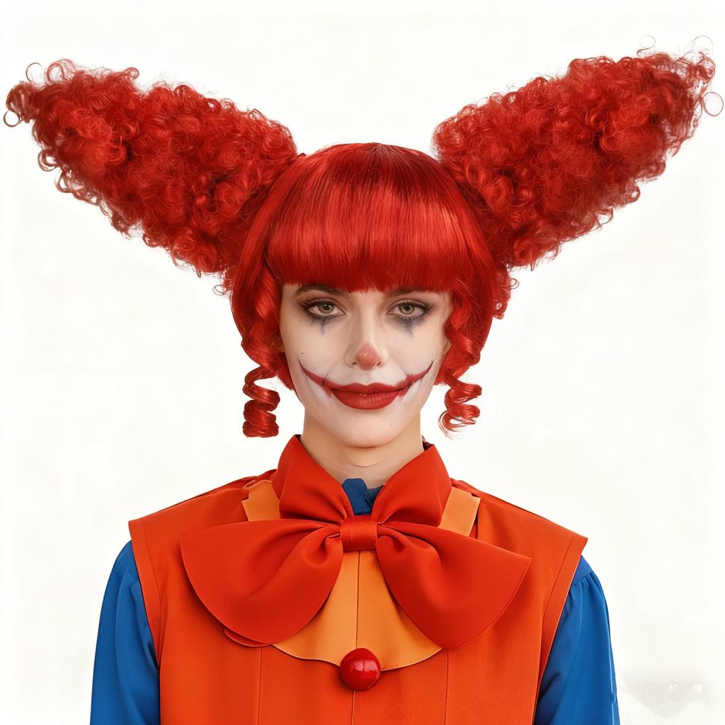 Red Curly Wig with Bangs - Valentine's Day Clown Party Wig for Women, Synthetic Hair for Romantic Fun Events/Cosplay