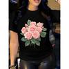 T-shirt da Donna con Stampa Floreale - Top Casual Girocollo a Maniche Corte, Design con Rose Rosa e Foglie Verdi, Stile Primavera & Estate, Abbigliamento Casual Primaverile