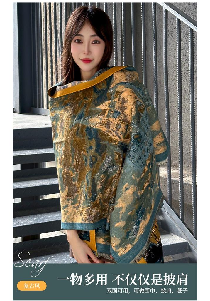 Korean High-End Scarf Castle Oil Painting Style Versatile Shawl Printed Scarf