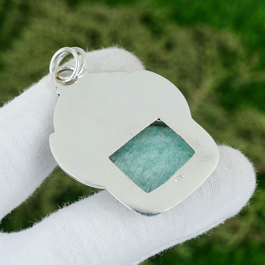 925 Sterling Silver Amazonite Gemstone Ethnic Engagement Sister Pendant Jewelry