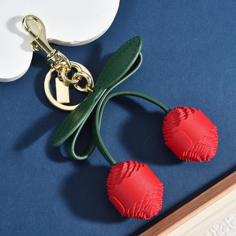 Leather Cherry Keychain With Fruit Pattern For Girls And Handcrafted Style
