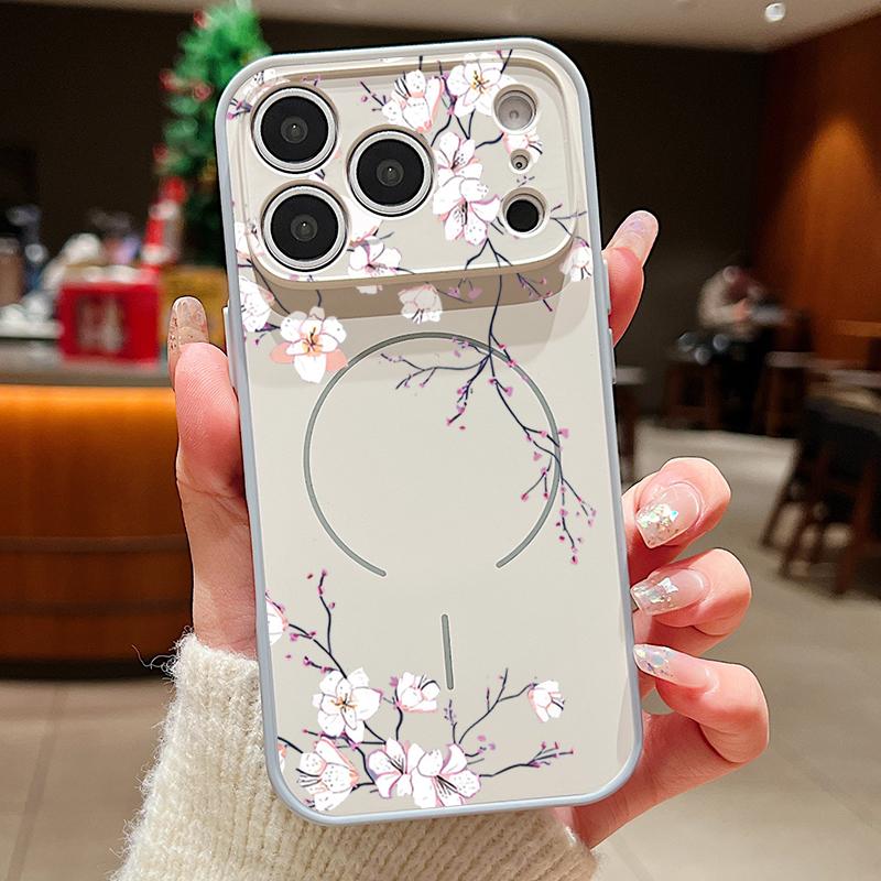

Colorful Embossed Flowers Case For iPhone 17 Pro Max Funda iPhone 16 15 14 13 Pro Max Magnetic For Magsafe Hybrid Slim Matte Cover iPhone 13 Pro Max сірий