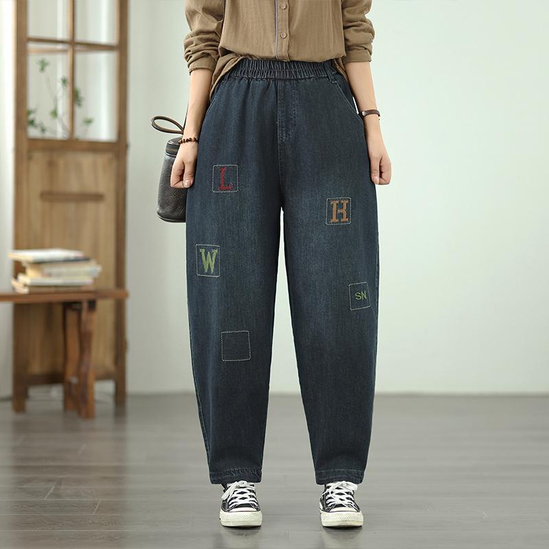 

DIMANAF 2025 New Basic Elastic Jeans Harlen pants Women Loose Denim Trousers Big Casual Blue Pants 5017 2XL синий