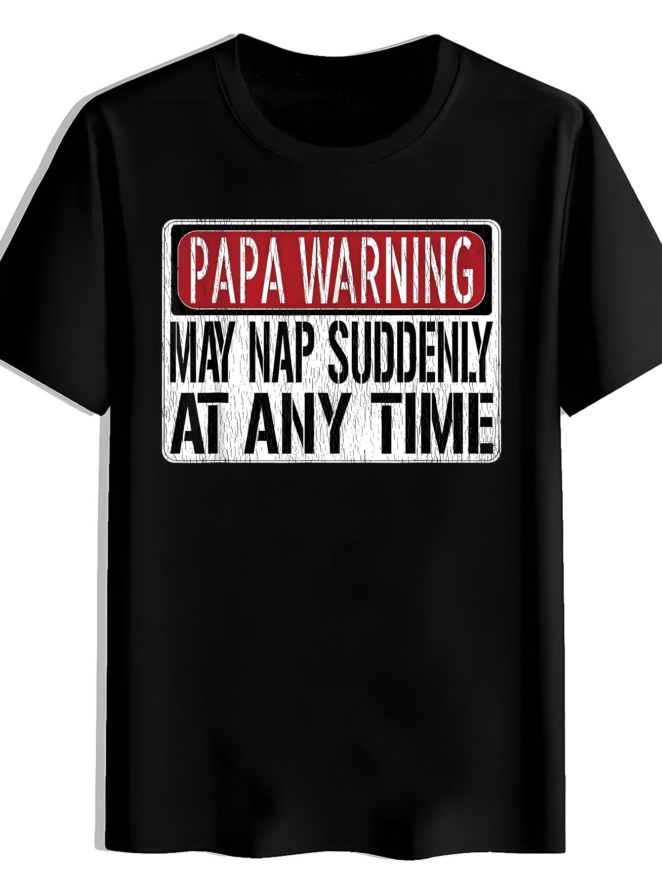 T-shirt Red PAPA WARNING Print - Short Sleeve Round Neck Summer Casual Top with Message L