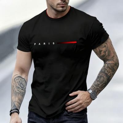 Unisex Miękka Bawełniana Koszulka Paris Split Letter Prosty Czerwony Pasek Krótki Rękaw Miejski Streetwear Gładkie T-shirty