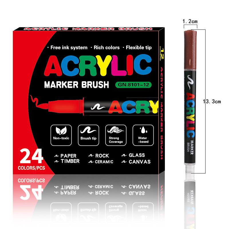 8101 Akrylové popisovače s měkkým hrotem - 12/24 barev pro studentské umění, DIY a graffiti projekty