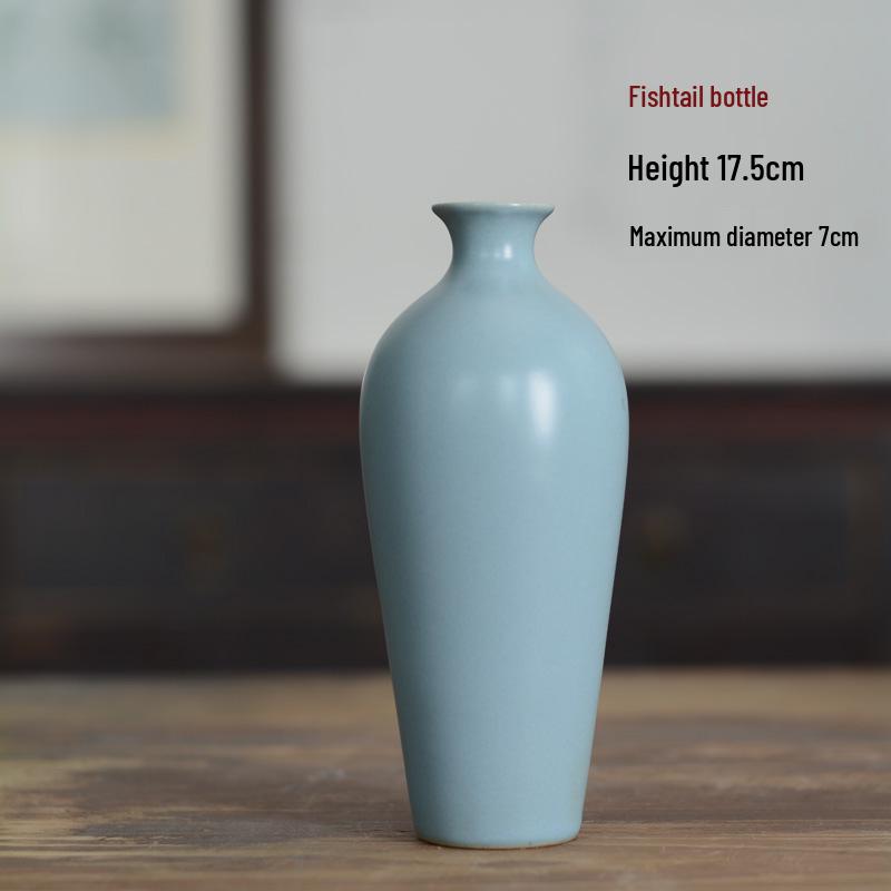 Vaso Ceramica Blu Zen - Mini Composizione Floreale, Ornamento per Soggiorno, Portafiori Secchi, Decorazione Floreale Arte Cerimonia del Tè Giapponese.