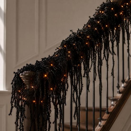Gothic Horror Party Props Halloween Lighted Creepy Vine Garland with LED Light, Waterproof Faux Black Branch Atmosphere Seasonal Ornaments Decoration