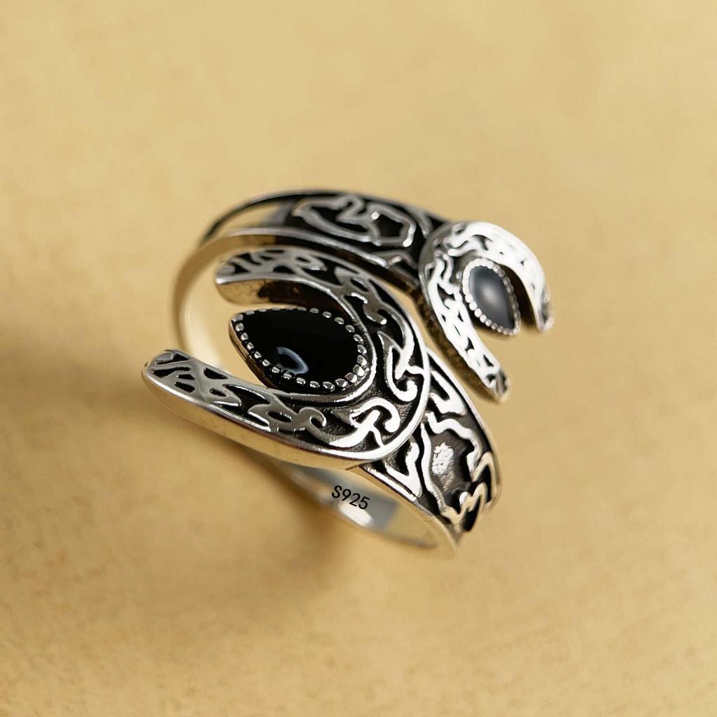 925 Sterling Zilveren Ringen voor Vrouwen Koppel Minimalistisch Handgemaakt Retro Zwarte Steen Ring Fijne Sieraden Cadeau Voorkom Allergie