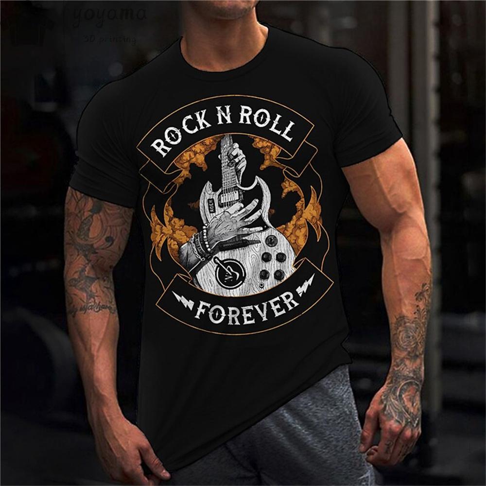 Rock Guitar Print Clothes Men Vintage Clothes Men's Summer Clothes Oversized T Shirt Men Short Sleeve Tee Guitar Graphic Tee Men