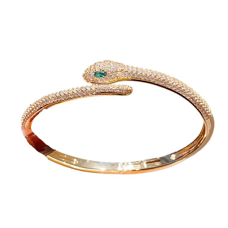 Gold-Plated Zircon Snake Bangle: Elegant, High-End Fashion Jewelry for Women