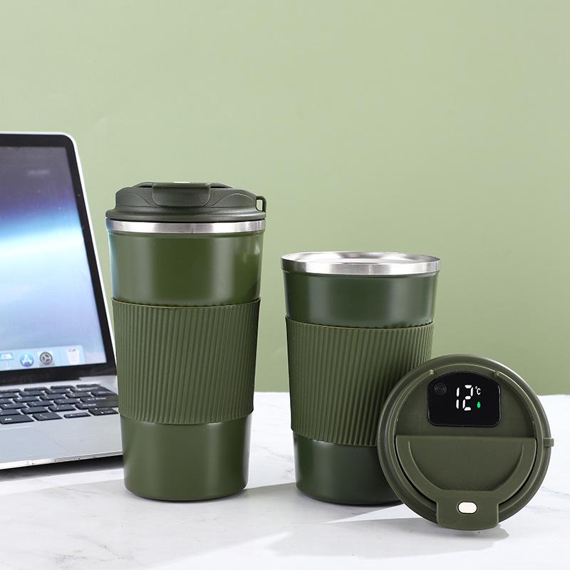 Přenosný izolovaný kožený hrnek na kávu - nerezová ocel 304, ideální do auta nebo na dárky