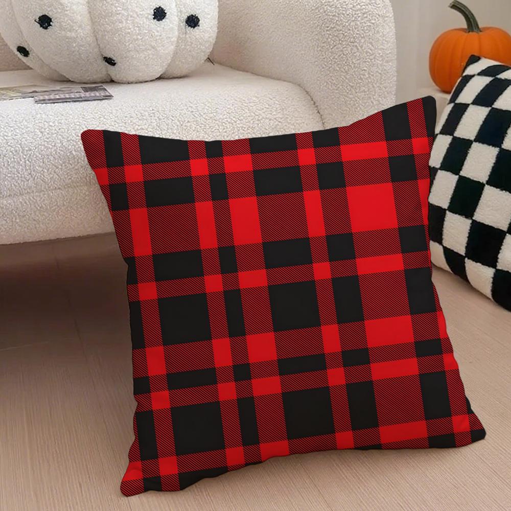 Klasyczny czerwony wzór w kratę Tartan Poszewka na poduszkę Pokrowiec na poduszkę do rzucania Ukryty guzik Trwały poliester Poduszka na krzesło