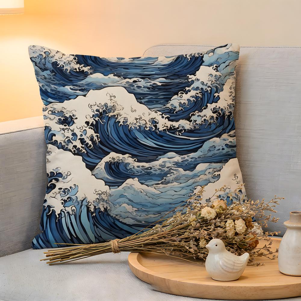 

Cushion Cover Linen SkinFriendly Soft Decorative Case for Sofa Home Decor Japanese Waves Anime Pillow cover 30x30cm