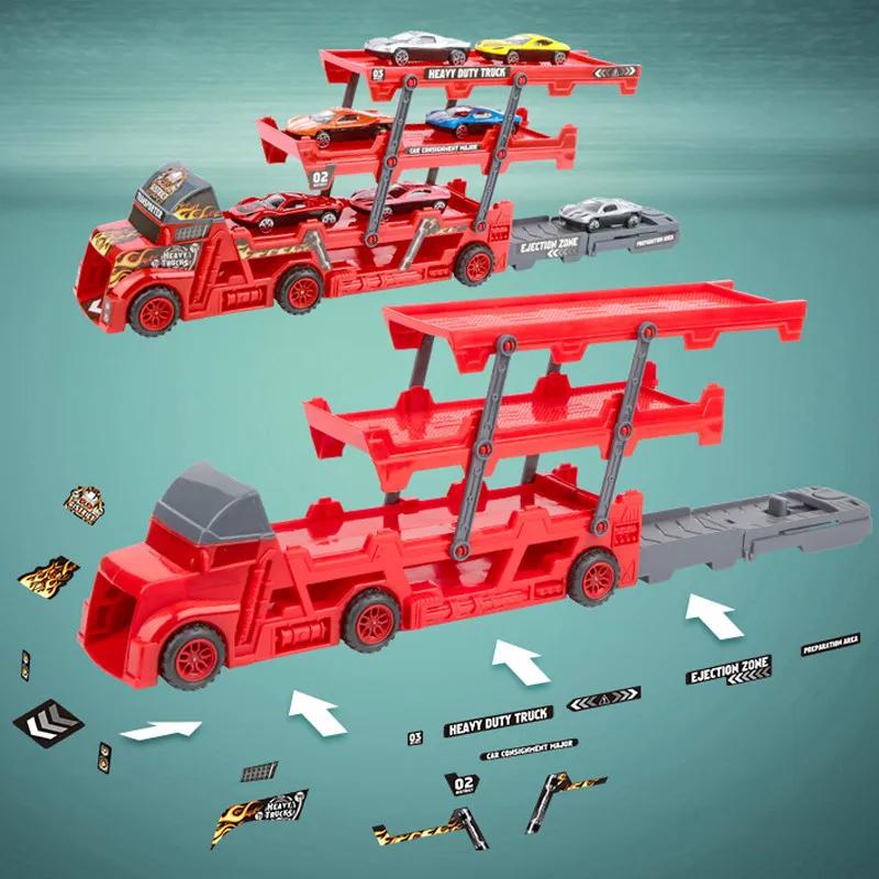 Children's Folding Transport Truck Car Model Set Vehicles Trailer Three-Layer Ejection Railcar Boy's Catapult Rail Toys Boys