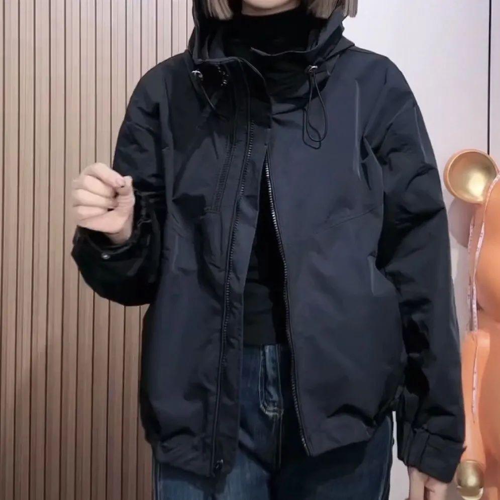 Women's Versatile Loose Fit Double Zipper Hooded Windbreaker - Plus Size Casual Jacket 2025 Autumn Collection