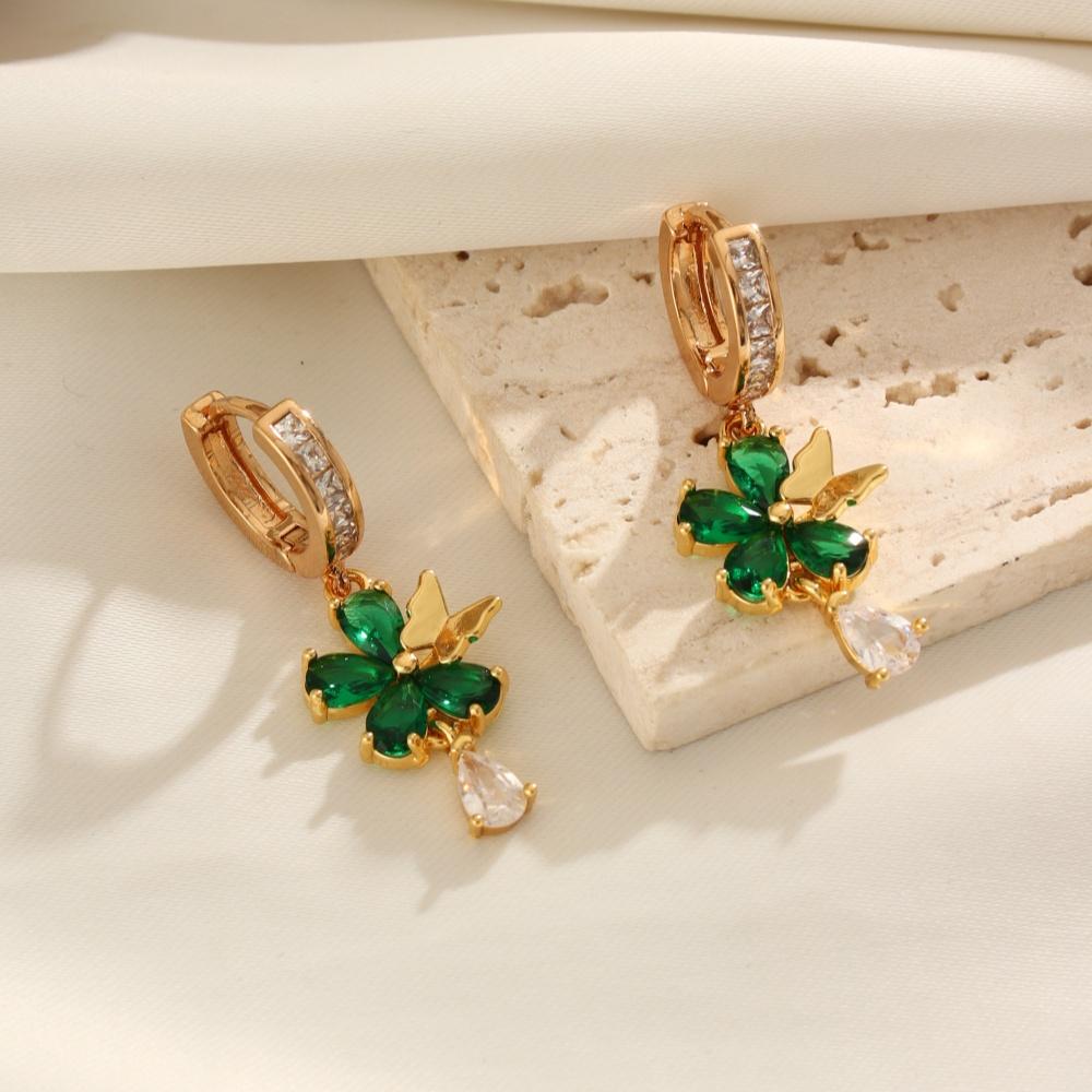 1 Pair Fashion Butterfly Flowers Zirconia Dangle Earrings for Women Golden Earring Jewelry Wedding Party Accessories
