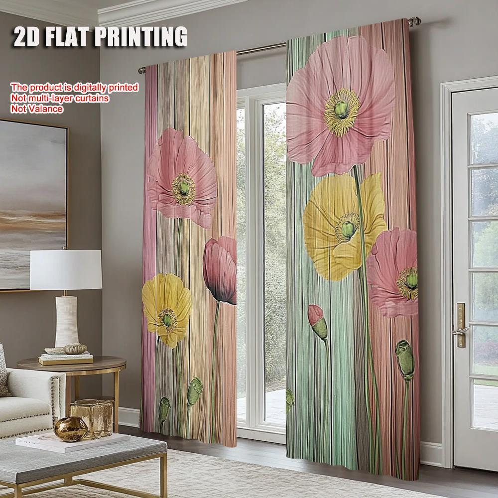 2Pcs Stunning Lotus Flower Pattern Curtains For Home Decoration Rod Pocket Window Drapes For Bedroom Office Kitchen Living Room