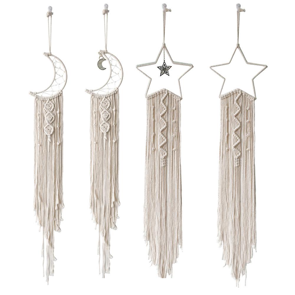2pcs Macrame Wall Hanging Star Moon Dream Catcher Tapestry Bohemian Home Decor For Children s Room Home Wedding Ornament Craft Gift